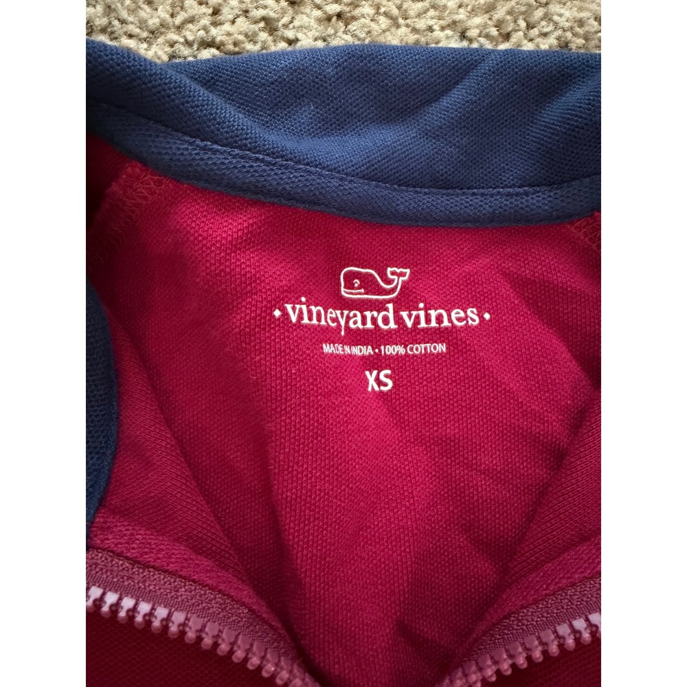 Vineyard Vines Mens XS Red Cotton Pique Quarter Zip Pullover Sweater Navy Trim - Picture 5 of 8